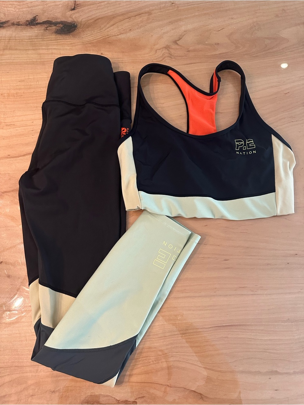 P.E Nation Black, Cream & Orange Colorblock Legging & Sports Bra Medium